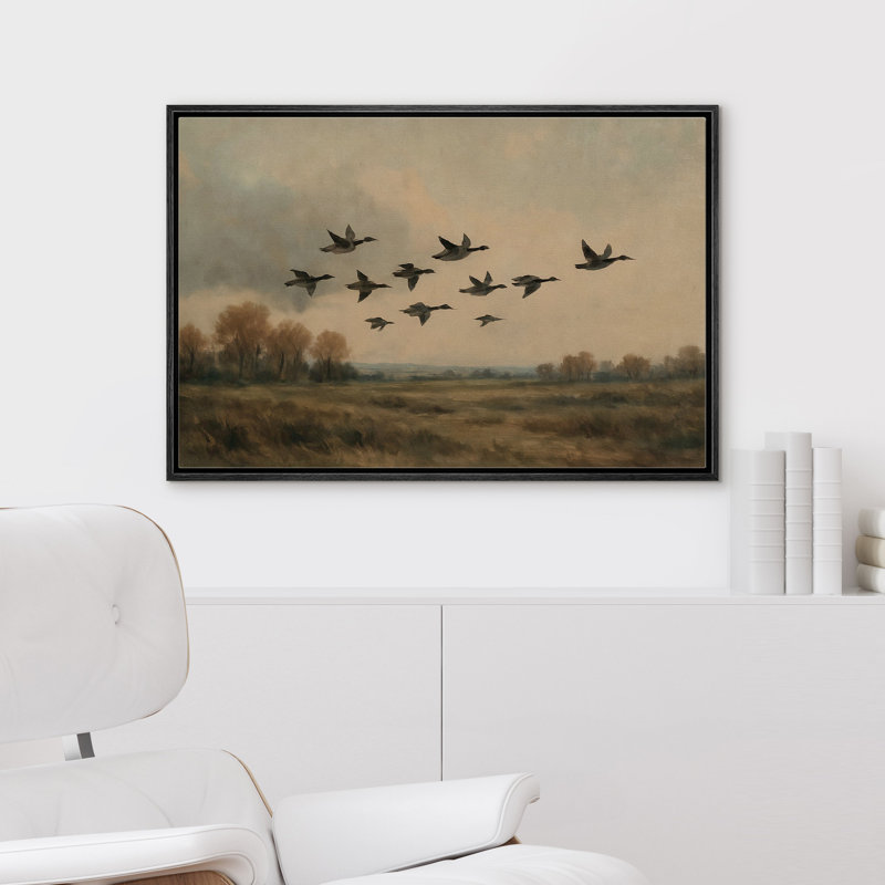«Flying Ducks», paysage rustique, décoration murale, champ d'automne, reproduction d'art sur toile encadrée, Noir