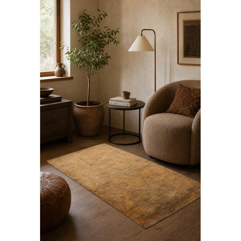 Tapis de vestibule oriental moderne doré doré 3 x 5 pi
