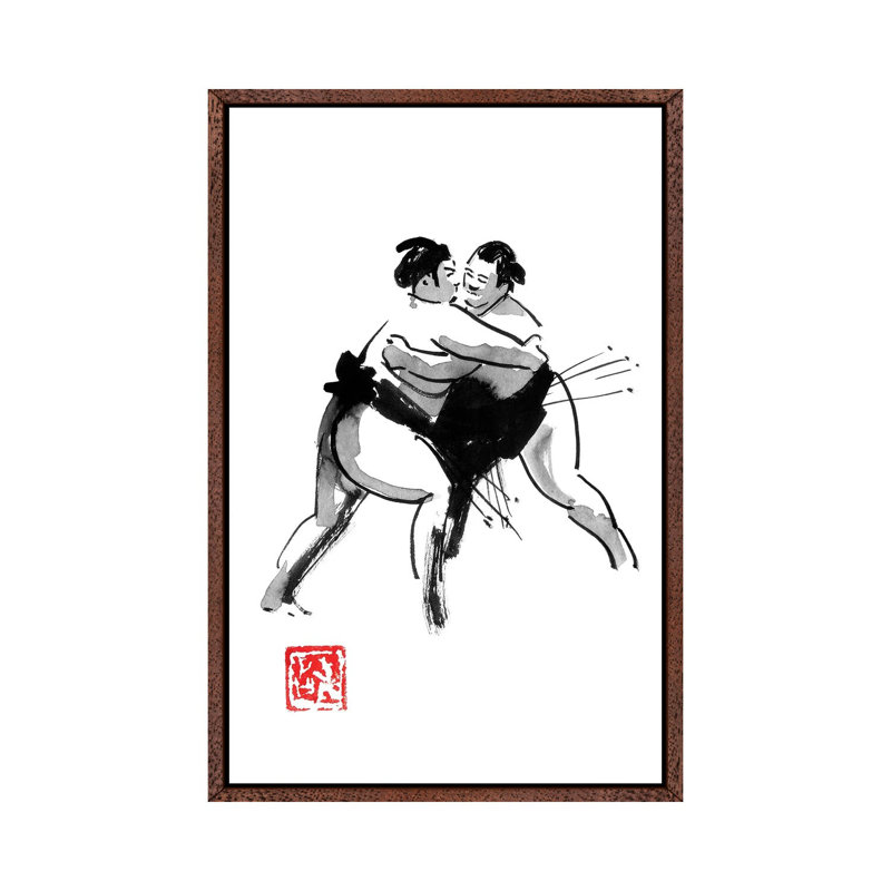 Sumo by Péchane - Painting on Canvas, Classic Brown Wood Framed, 152.5 cm H x 101.5 cm W