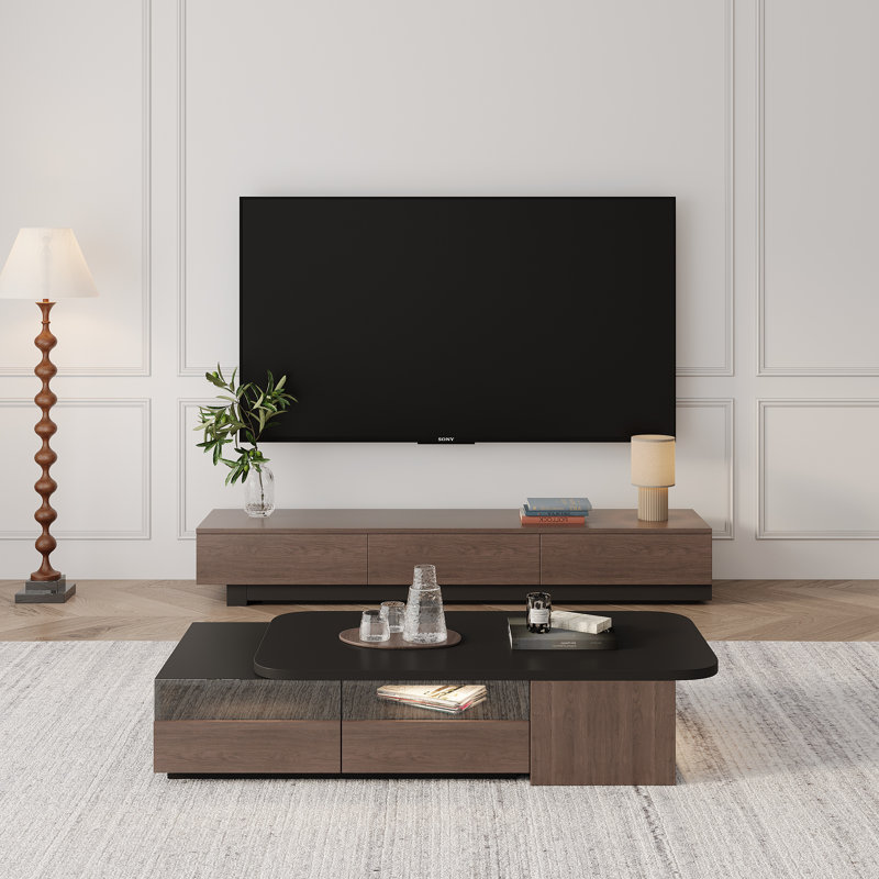 Extendable TV Stand For Tvs Up To 85'', Living Room Cabinet Set Includes Tv Stand And Coffe Table With Storage Drawers