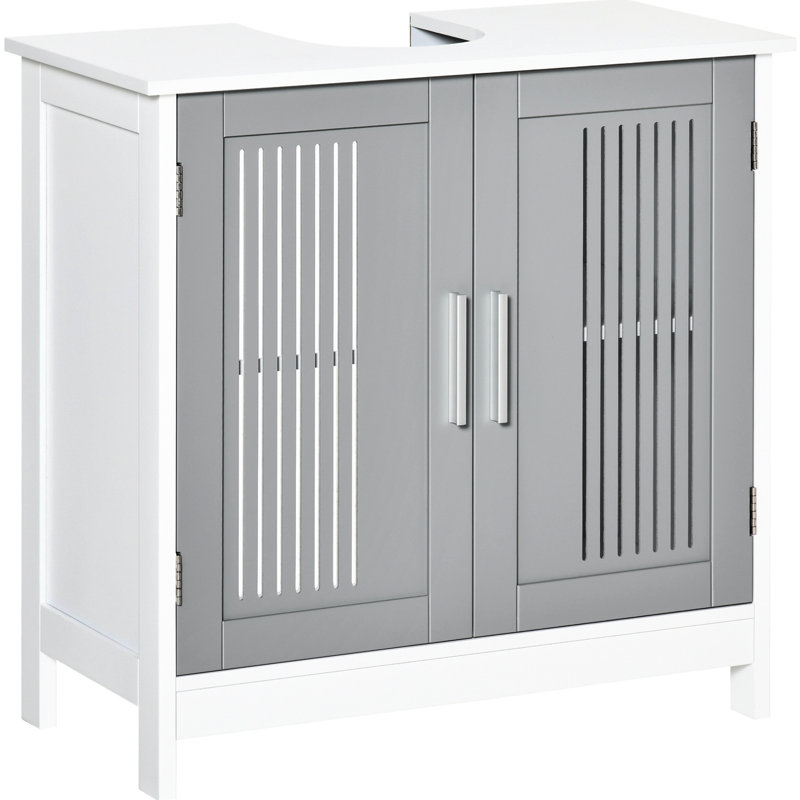Commode de salle de bain à tablette ajustable - rangement en gris / blanc gris et blanc sous le lavabo 2 portes, peu encombrant, tablettes, fabrication