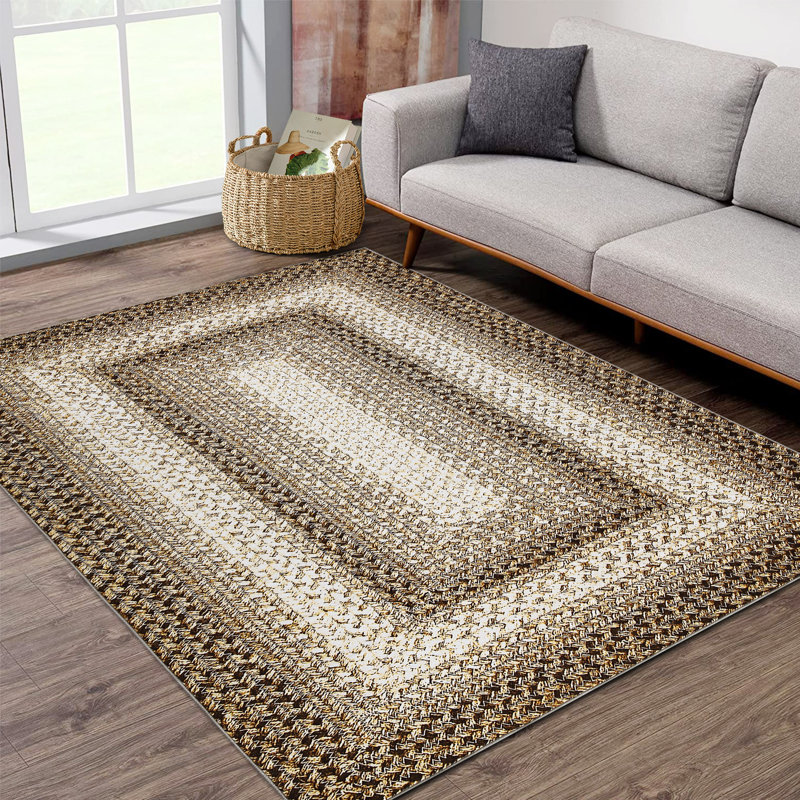 Tapis beige / brun en polyester tissé à la machine Brisseida, Rectangle 5 pi x 7 pi