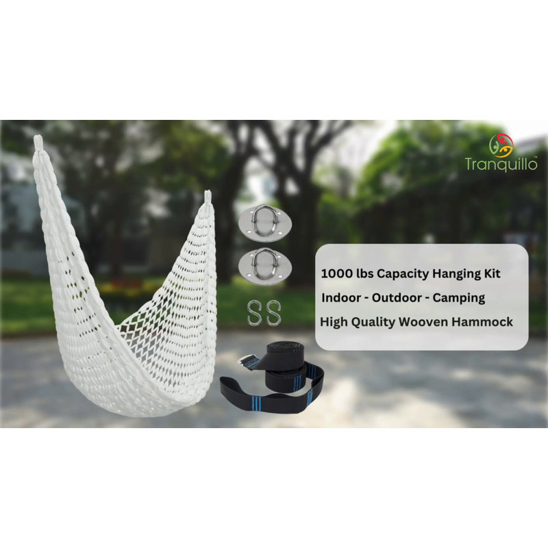 Tranquillo White Woven Polyester Double Hammock with Hanging Kit