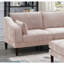 Canapé d'angle modulaire 5 pièces rose poudré avec fauteuils, confort optimal pour le salon, pieds en bois.