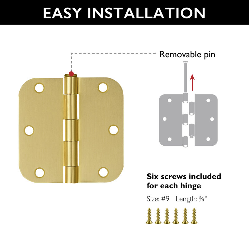 Satin Brass 3.5-inch Butterfly Door Hinges with Screws, 6-Pack