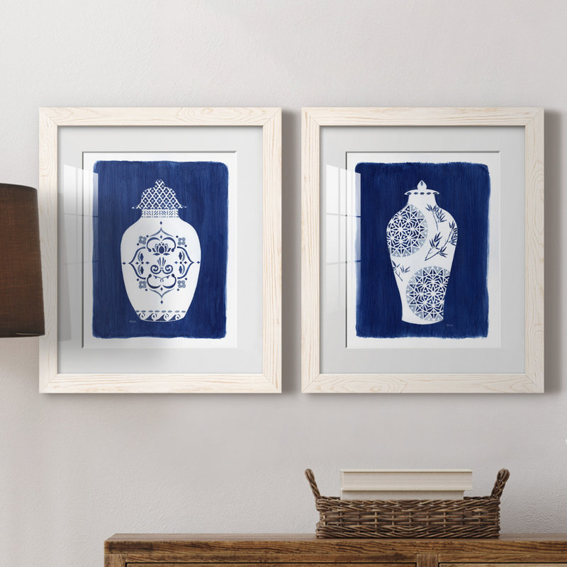Sapphire Urn I - ensemble de 2 reproductions d'art, H 24 po x l 36 po x P 1,5 po, Papier encadré blanc, Blanc