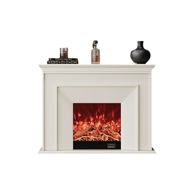 Beige Solid Wood Electric Fireplace