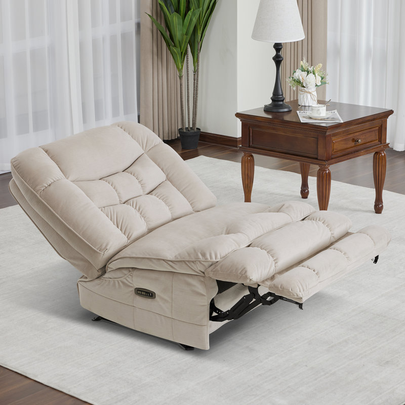 38.2" Seat Width Armless Glider Chair, Oversized Dual Motor Power Recliner with LED Ambient Light, Pet-friendly Fabric, Beige