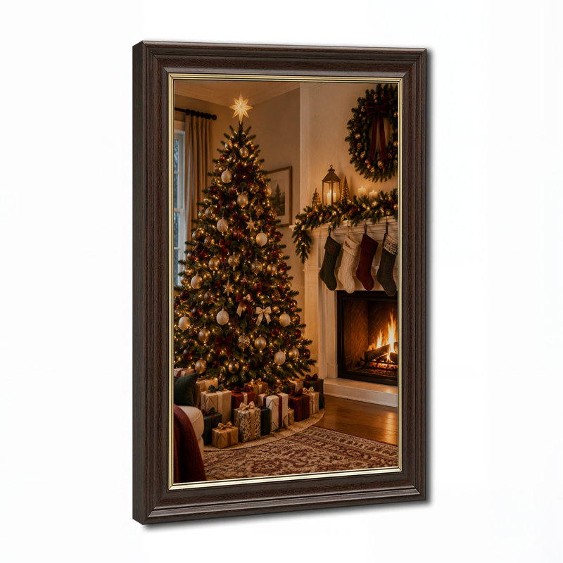 Décoration murale arbre décoré avec cheminée et bas de Noël, H 24 po x l 16 po