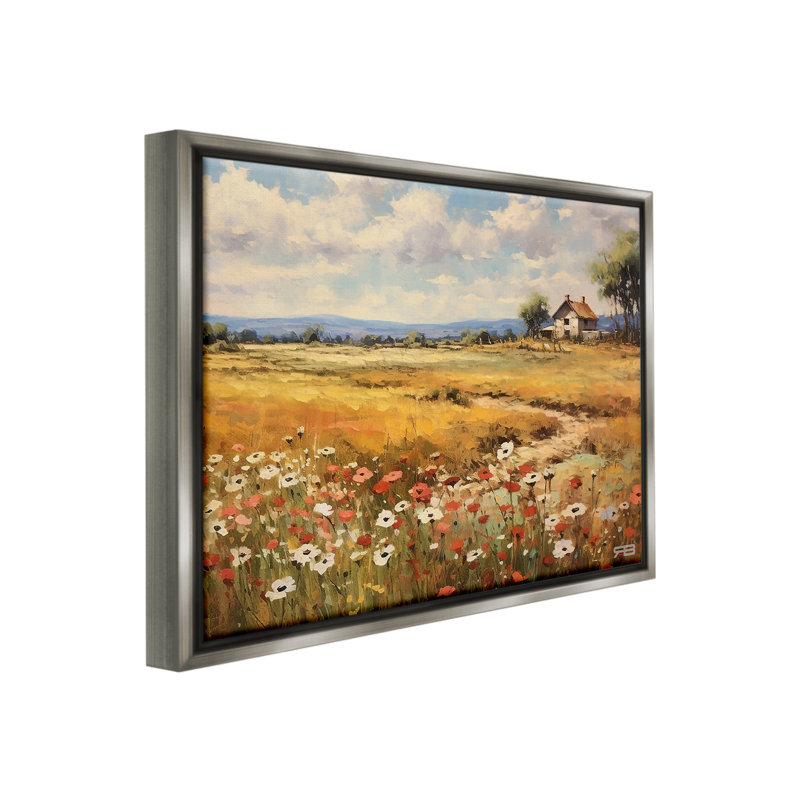 "Countryside Poppy Meadow" par RB sur toile, Cadre flottant gris lustré, H 17 po x l 21 po