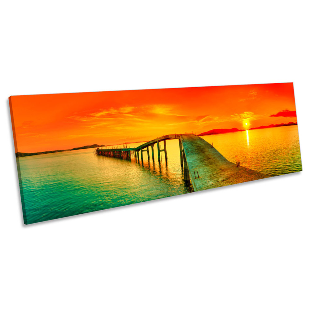 Sunset Pier Jetty Seascape - Wrapped Canvas Panoramic Print