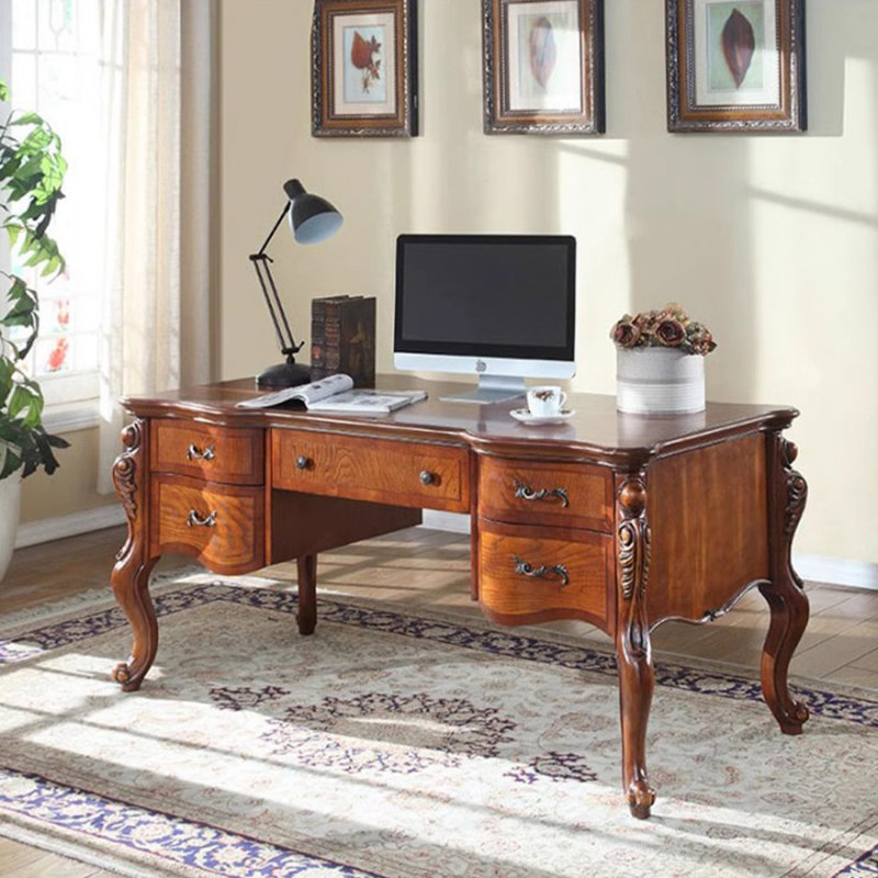 Maroon Rectangular Solid Wood with 5 drawers desk