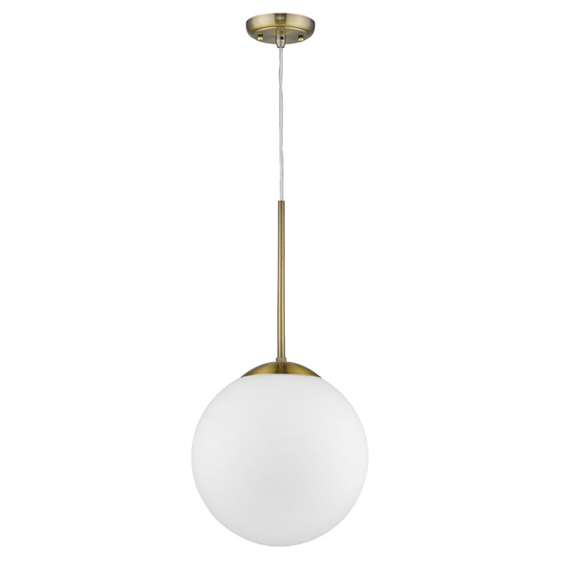Heritage Brass and White Glass Globe Pendant Light - 14.25" H