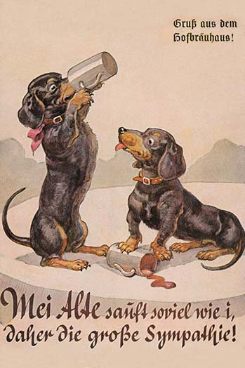 « teckel duo drinks », affiche rétro, H 36 po x l 24 po x P 1,5 po