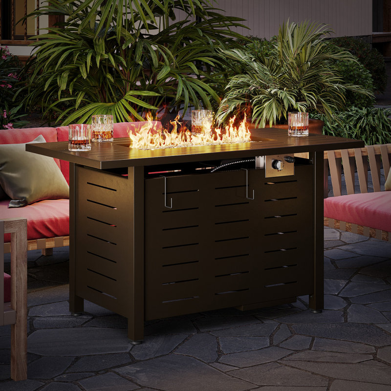 Jalice Steel Propane Outdoor Fire Pit Table, Dark Brown
