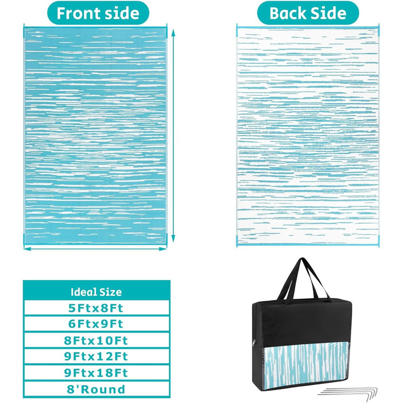 Reversible Plastic Outdoor Rug Waterproof for Patios Clearance,Camping RV,Picnic,Backyard,Deck,Balcony,Porch