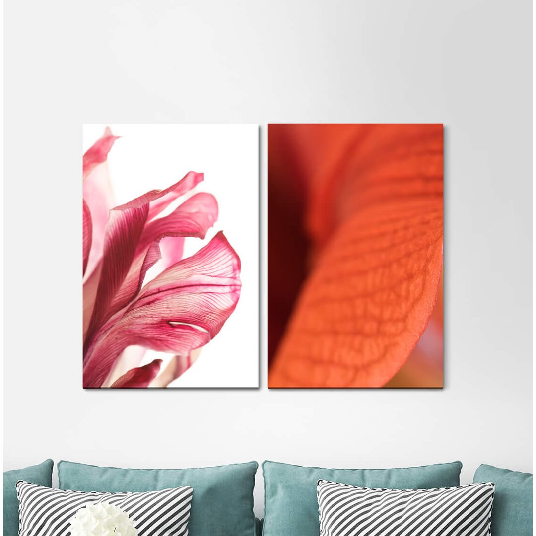 2-tlg. Leinwandbilder-Set - Fotografie „Blossom Pinkred Flowers Hippeastrum Amaryllis”