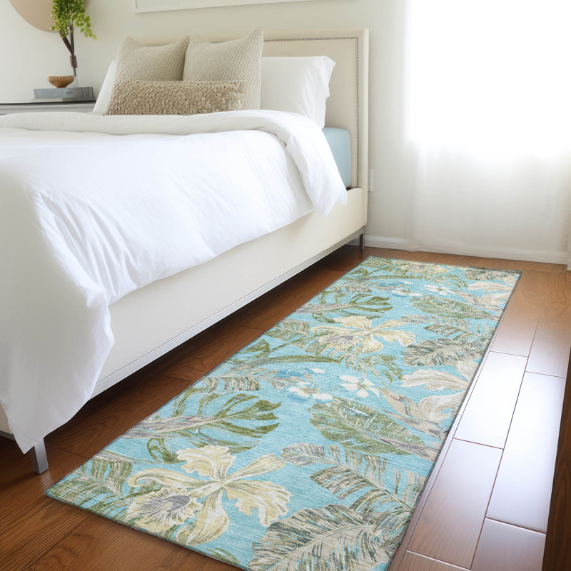 Machine Washable Indoor/Outdoor Cinead ACN1708 Teal Rug, Runner 2'3" x 7'6"
