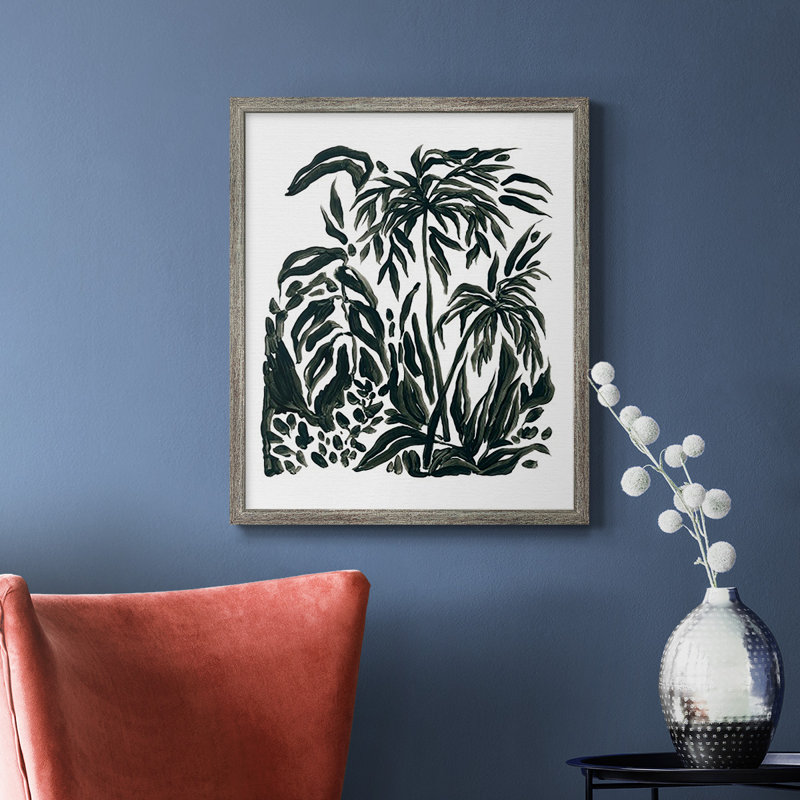 Encre Jungle IV, toile encadrée de qualité supérieure - prête à être accrochée, H 24 po x l 20 po, Argent patiné