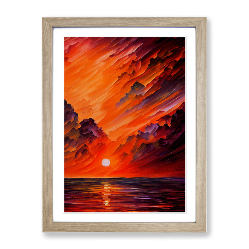 Ocean Sunset View No.5 - Framed Print, 64cm H x 46cm W, Oak