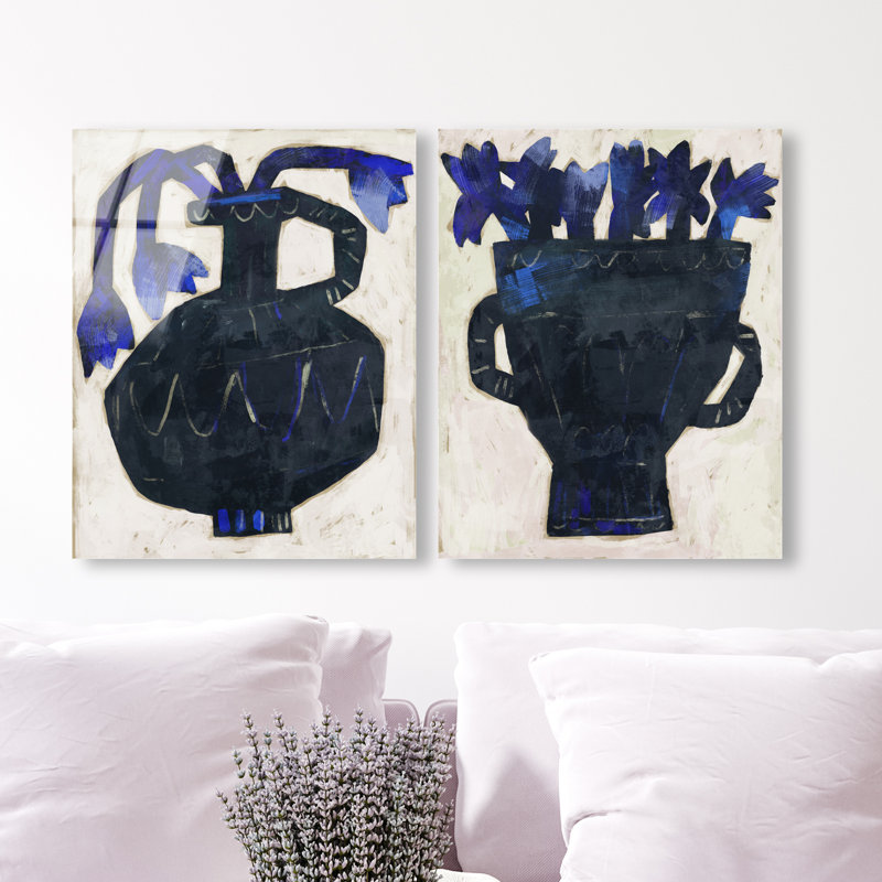 Indigo Vases Set Set by Oliver Gal, 90"H x 72"W, High-Gloss Acrylic Print