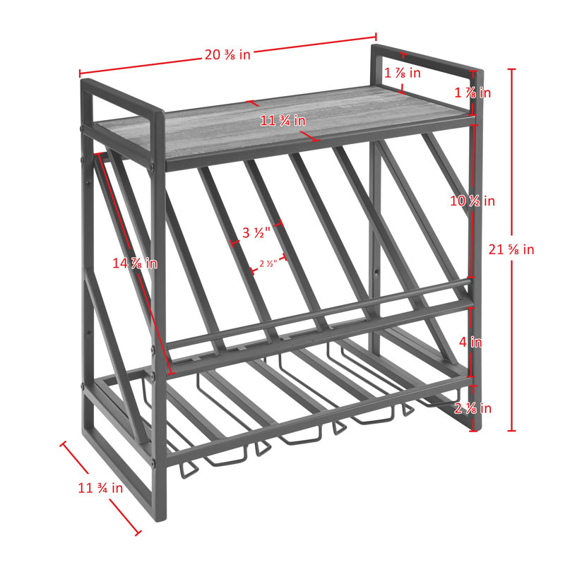 Industrial Wall Mount Metal Wine Rack with Distressed Wood Shelf