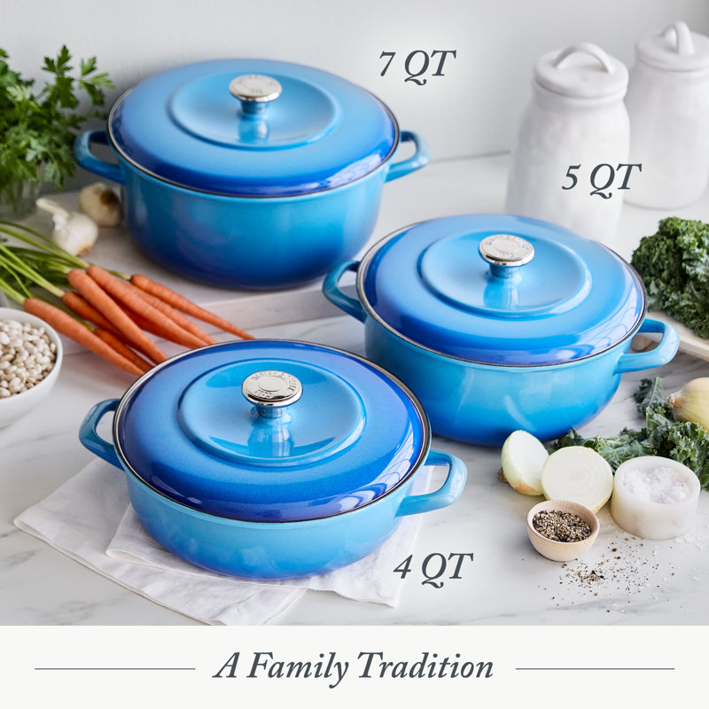 Merten And Storck 7 Quarts Non-Stick Enameled Cast Iron Round Dutch Oven, Azure Blue