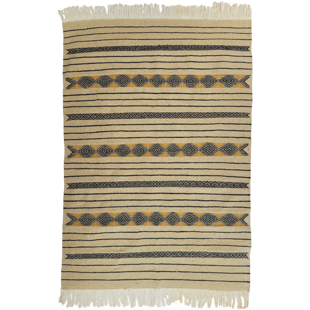 Handgefertigter Kilim-Teppich Lagarto aus Wolle in Beige