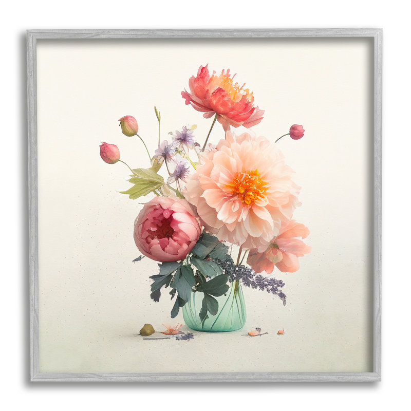 «Dahlia & Roses Bouquet» par Leah McLean, H 12 po x l 12 po x P 1,5 po, Estampe numérique Farmhouse