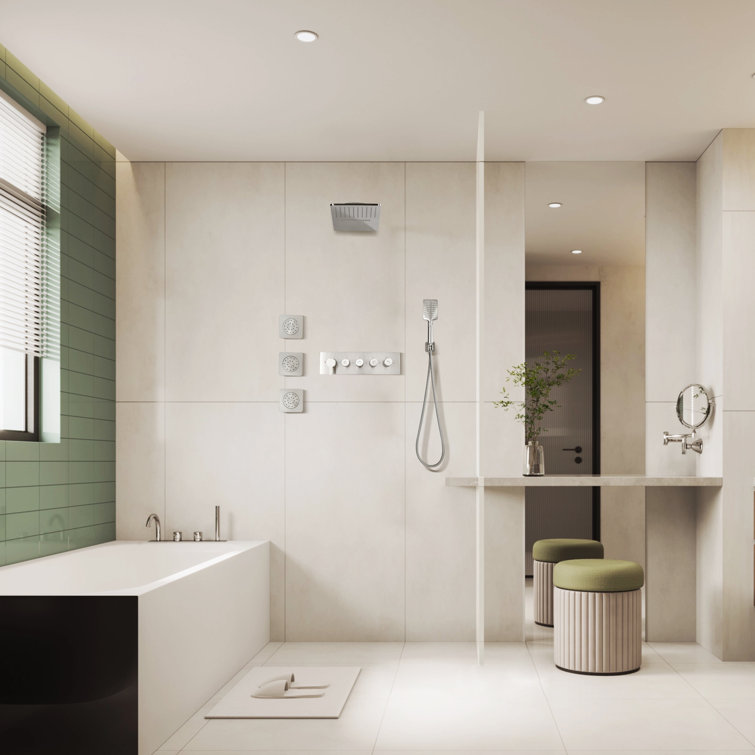 Wall Mounted Rain Shower Head With Handheld,body Jets And Valve,all Functions Simultaneous Use
