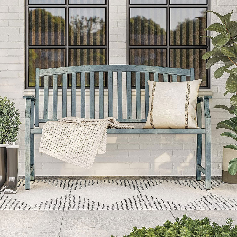 Heinzwerner Upholstered Bench, Weathered Blue 