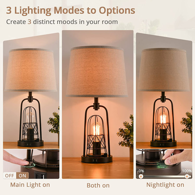 21.5” Table Lamp Set With Night Light And USB Ports