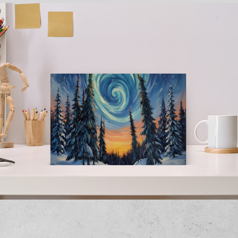 Aurora Borealis Abstract Bird Cherry Peony Flower Forest Wall Art, 18" H x 12" W