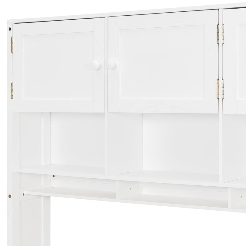Lit simple avec tête de lit éclairée, bureau, armoire de rangement et armoire, Blanc