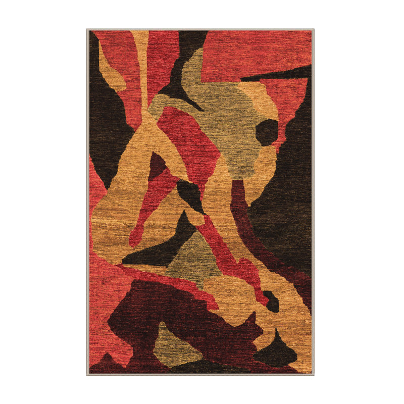 Tapis abstrait en laine et polyester tissé à la machine Actisdano, Rectangle 7 pi x 10 pi