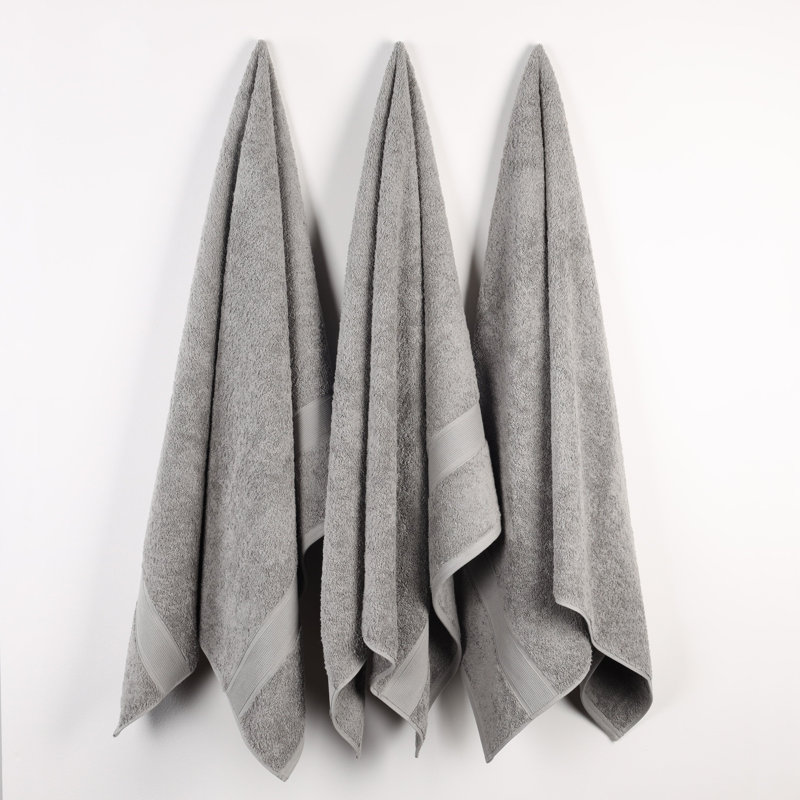 Ensemble de serviettes en coton biologique Lyndon, Argent, Ensemble de 3 serviettes de bain