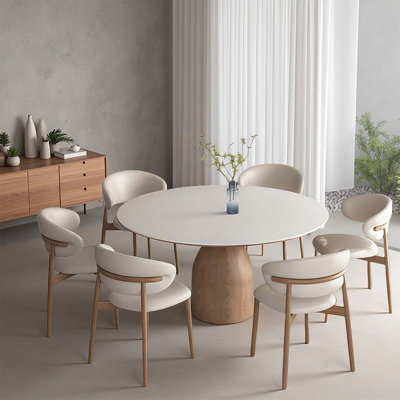 Modern Style Round Rock Slab Solid Wood Dining Table Set by Corrigan Studio