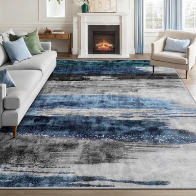Tapis moderne et performant à poils courts, lavable à la machine, sans peluches, inodore et antidérapant, idéal pour le salon, la chambre et la salle à manger.