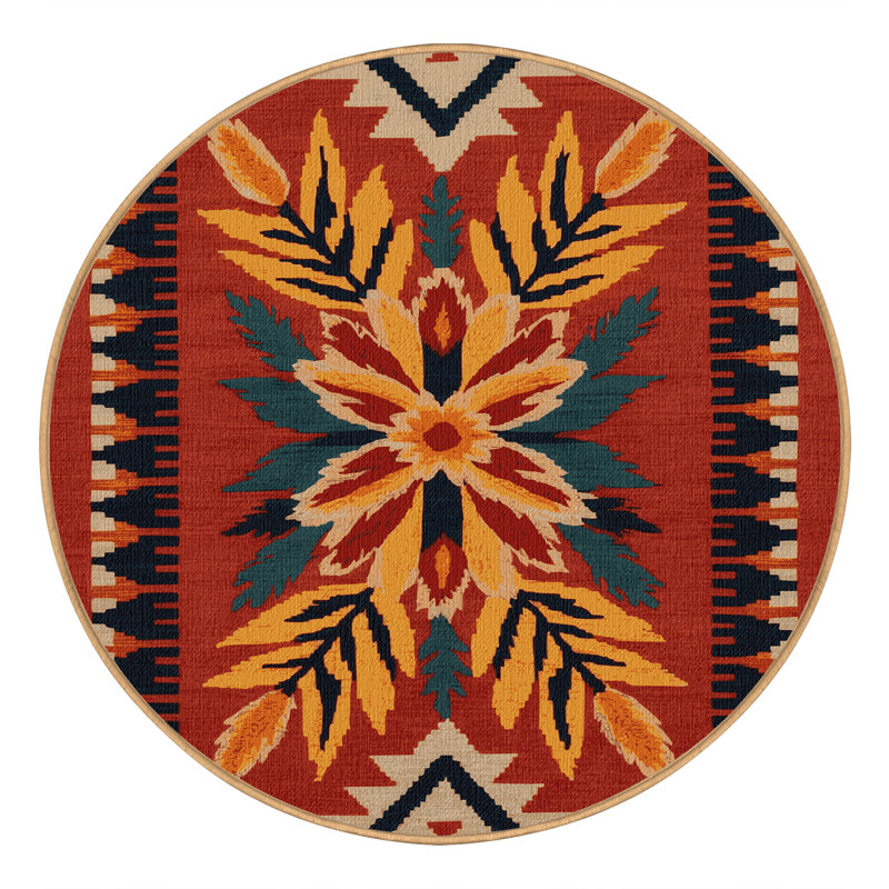  Tapis lavable de style pinceau indien du Sud-Ouest, Rond 6 pi