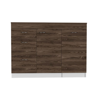 3-Drawer L-Shaped Convertible Kitchen Island White and Dark Walnut