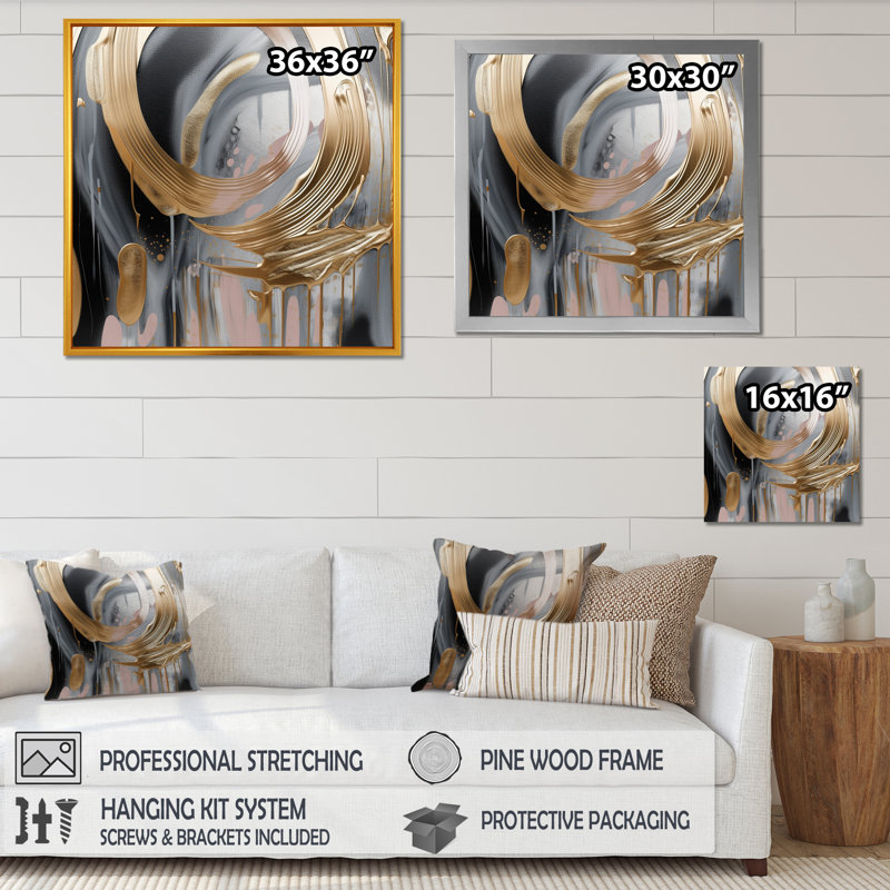 Décoration murale en marbre doré et noir Expression IV, Impression noire sur toile encadrée, H 16 po x l 16 po x P 1 po