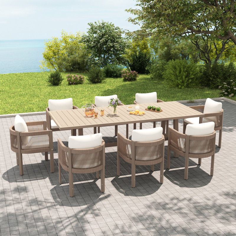 Ensemble repas d'extérieur rectangulaire avec coussins Coleon, 8