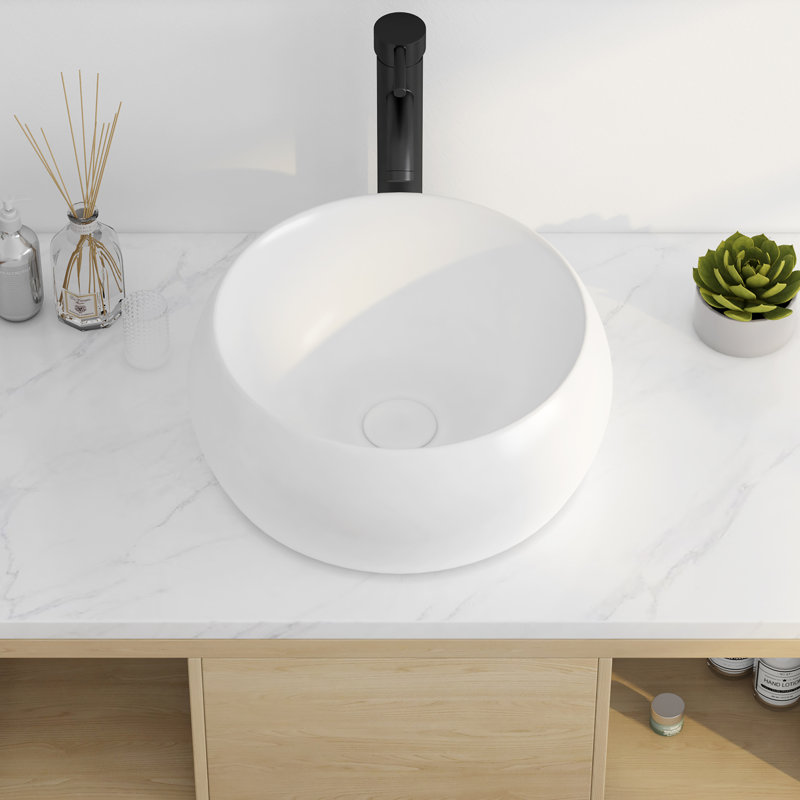 Luciano 390mm x 390mm Circular White Ceramic Countertop Basin Bathroom Sink