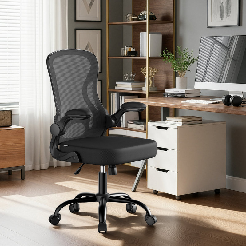 Ergonomic Office Chair, Mesh Swivel Desk Chair With Lumbar Support, Rocking Function, Flip-Up Armrests, For Office, Bedroom