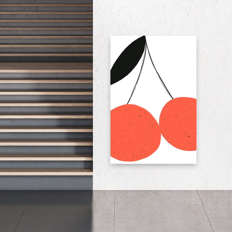 «Red Cherries», impression d'art minimaliste moderne sur fond de cerise rouge, 60" H x 40" W