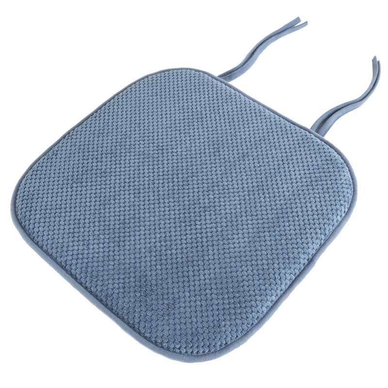 Memory Foam Chair Cushions - Machine Washable Pad with Ties and Nonslip Backing, Blue