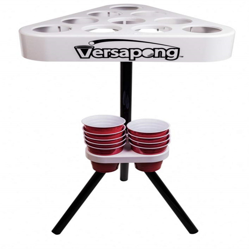 Versapong Portable White and Black Beer Pong Table with Backpack Carry Case