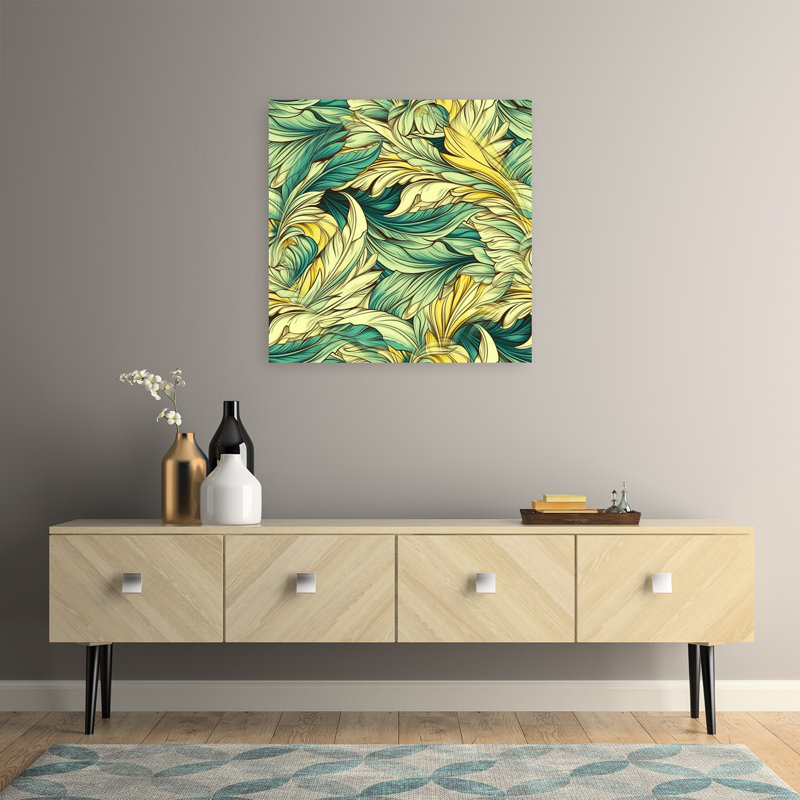 «Elegant Leaf Swirls Abstract Classic Elegant Nature Landscape», art mural, H 32 po x l 32 po
