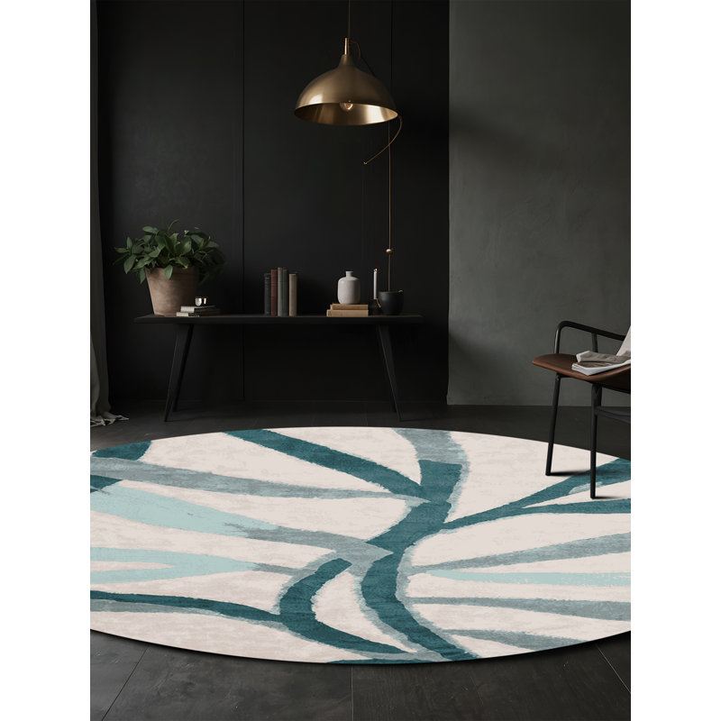 Machine Washable Beige Area Rug, Round 5'