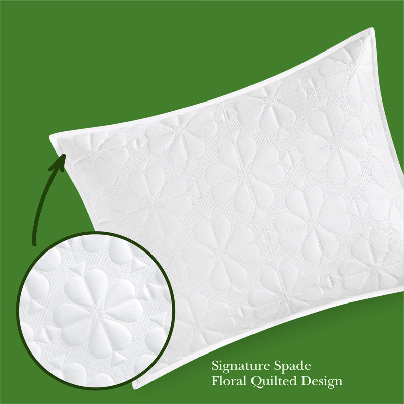 kate spade new york Spade Floral 2-Piece Twin Quilt Bedding Set, 100% Cotton Sateen Reversible Cover, All Season Warmth Bedding, Machine Washable, Bright White